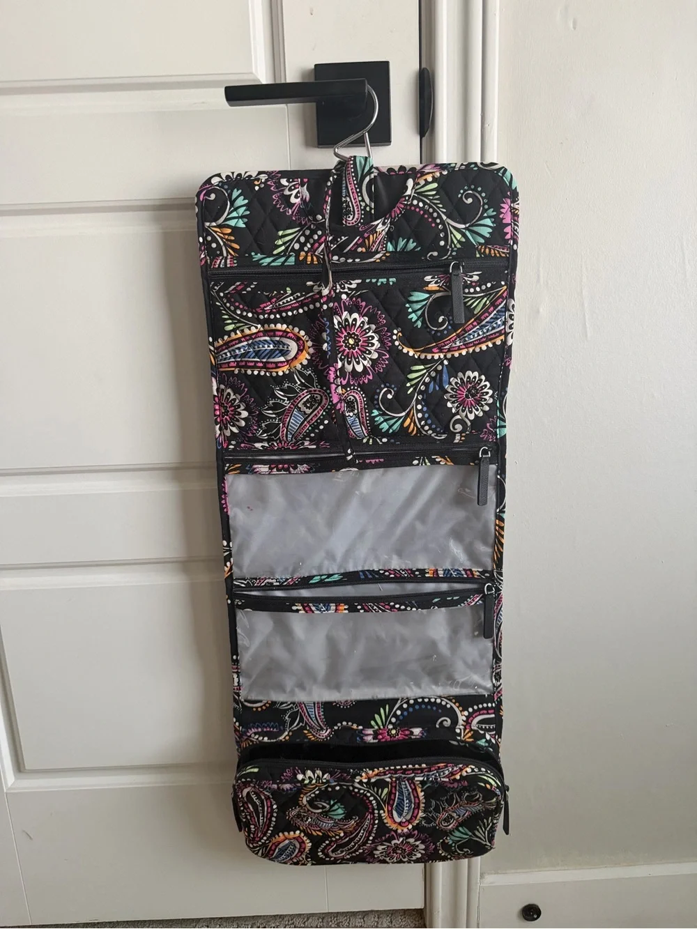 Vera Bradley Hanging Travel Organizer Toiletry Bag - Black Paisley
